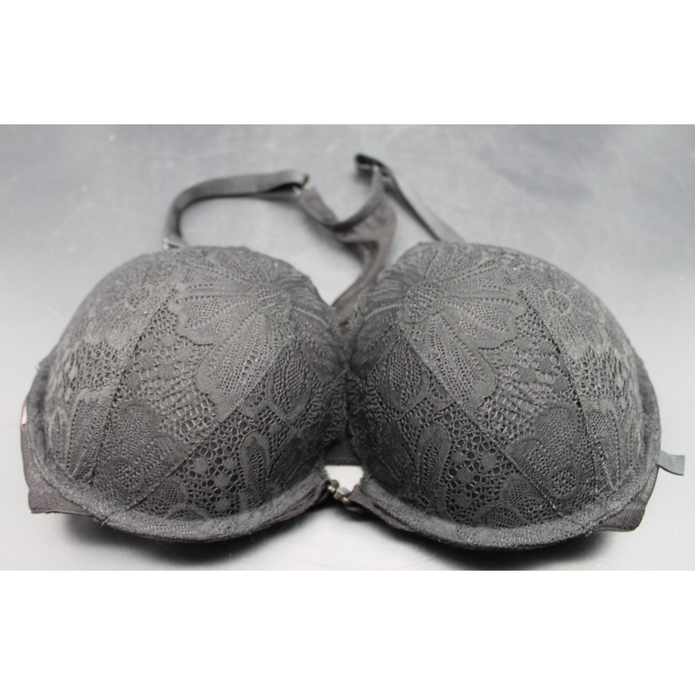 Victoria's Secret Push Up Bra 32DD Black Lace Underwire Padded Racerback